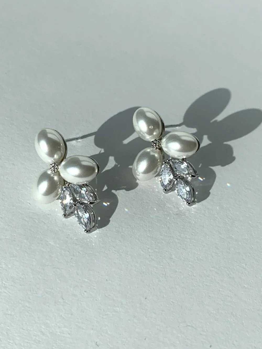 NEW~ Anthropologie, BHLDN, Triple Pearl & Marquise Crystal Cluster Stud Earrings